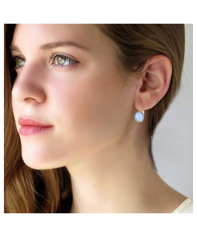 Austrian Crystal Square Cushion Drop Leverback Earrings for Women 14K Rose Gold Plated Hypoallergenic Jewelry Air Blue Opal $...