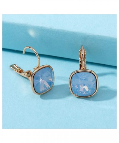 Austrian Crystal Square Cushion Drop Leverback Earrings for Women 14K Rose Gold Plated Hypoallergenic Jewelry Air Blue Opal $...