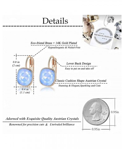 Austrian Crystal Square Cushion Drop Leverback Earrings for Women 14K Rose Gold Plated Hypoallergenic Jewelry Air Blue Opal $...