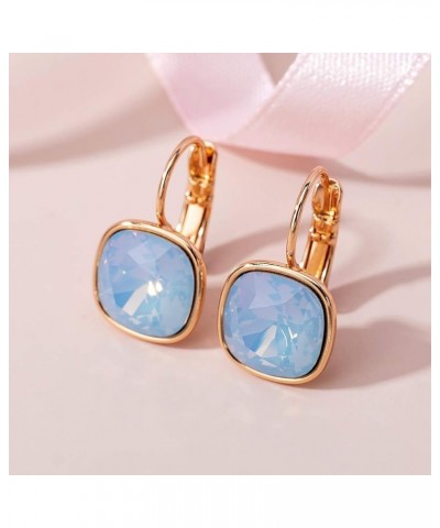 Austrian Crystal Square Cushion Drop Leverback Earrings for Women 14K Rose Gold Plated Hypoallergenic Jewelry Air Blue Opal $...