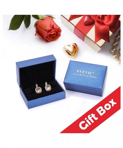 Austrian Crystal Square Cushion Drop Leverback Earrings for Women 14K Rose Gold Plated Hypoallergenic Jewelry Air Blue Opal $...