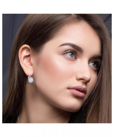 Austrian Crystal Square Cushion Drop Leverback Earrings for Women 14K Rose Gold Plated Hypoallergenic Jewelry Air Blue Opal $...