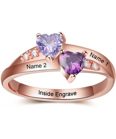 Personalized Promise Rings for Her Mother Rings with 2 Simulated Birthstones Custom Couples Name Ring for Women Rose Gold $20...