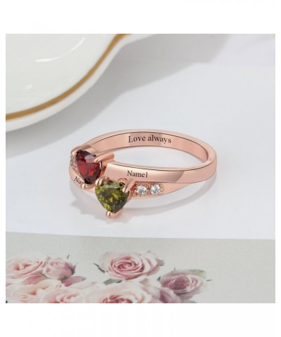 Personalized Promise Rings for Her Mother Rings with 2 Simulated Birthstones Custom Couples Name Ring for Women Rose Gold $20...