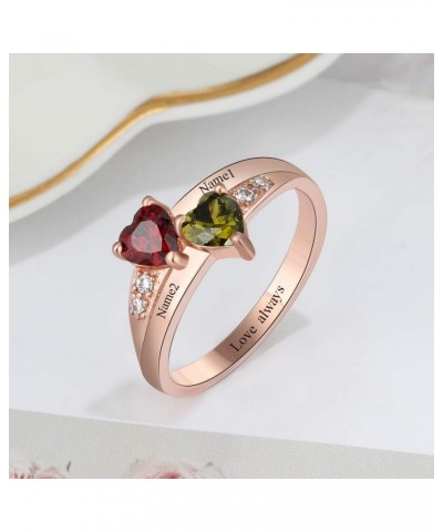 Personalized Promise Rings for Her Mother Rings with 2 Simulated Birthstones Custom Couples Name Ring for Women Rose Gold $20...