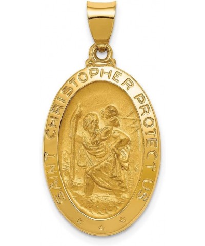 Hollow Saint Christopher Protect Us Words on Oval Medal Pendant in Real 14k Gold Yellow Gold - 25x17mm $122.76 Pendants