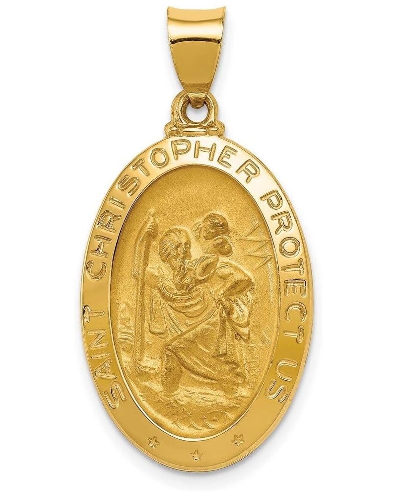 Hollow Saint Christopher Protect Us Words on Oval Medal Pendant in Real 14k Gold Yellow Gold - 25x17mm $122.76 Pendants