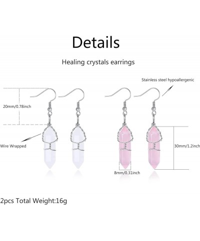 Healing Crystals Earrings Sets for Women Girls Hexagonal Points Real Natural Turquoise Obsidian Opal Quartz Stones with Fish ...