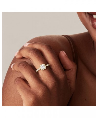 14K Gold Plated Halo Ring | Heart Ring for Women | Square Round Promise Rings for Her 10 5mm Princess Yellow Gold $9.66 Rings