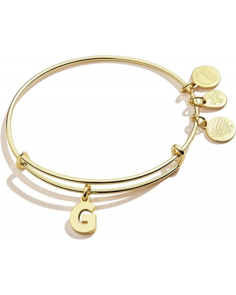 Expandable Bangle for Women, Initials A to Z Letter Charms, Shiny Finish, 2 to 3.5 in Shiny Gold Finish Initial G $16.24 Brac...