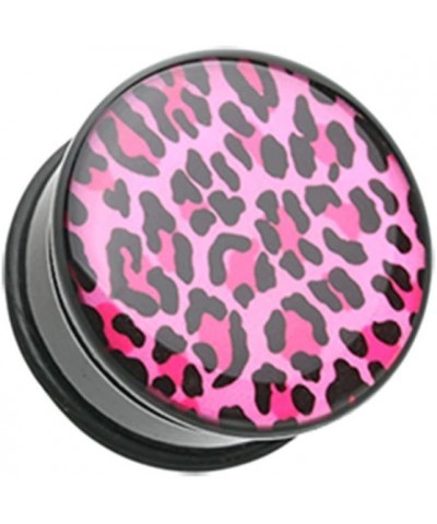 Roseate Pink Leopard Print Single Flared Ear Gauge Plug 0 GA (8mm) $9.50 Body Jewelry