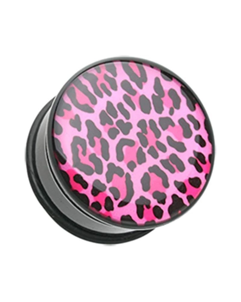 Roseate Pink Leopard Print Single Flared Ear Gauge Plug 0 GA (8mm) $9.50 Body Jewelry