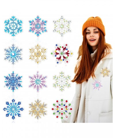 12 Pcs Christmas Snowflake Brooch Pins for Women Winter Snowflake Diamond Art Painting Brooch Pins Set DIY Holiday Rhinestone...