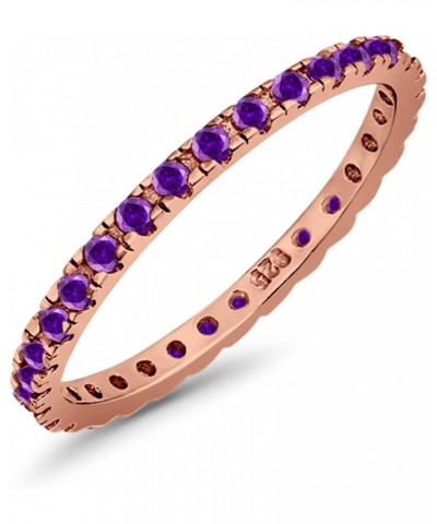 2mm Stackable Band Ring Round Simulated Cubic Zirconia 925 Sterling Silver Rose Tone, Simulated Amethyst CZ $10.25 Rings