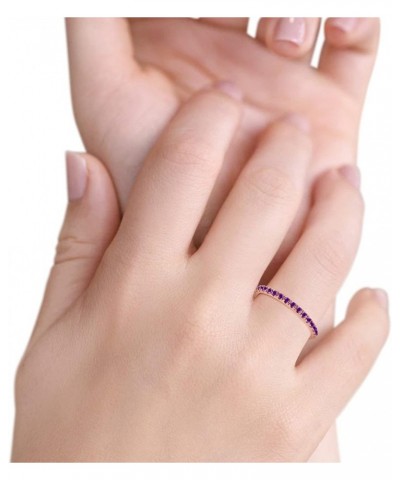 2mm Stackable Band Ring Round Simulated Cubic Zirconia 925 Sterling Silver Rose Tone, Simulated Amethyst CZ $10.25 Rings