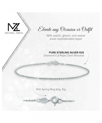 925 Sterling Silver Bracelets for Women - Sterling Silver Diamond Cut Rope Bracelet | 1.5 mm Thickness with Spring Ring, Ital...