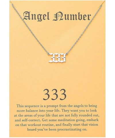 Old English Angel & Number Necklace Numerology Jewelry for Women 18K Gold Plated Stainless Steel 333 Silver $10.19 Necklaces