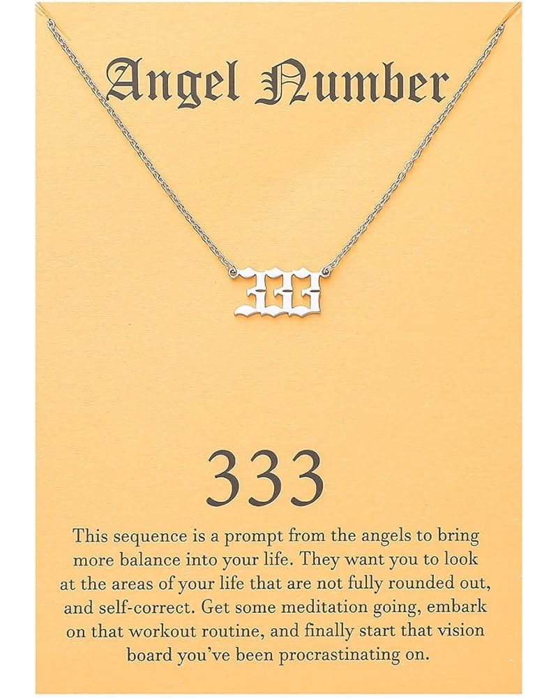 Old English Angel & Number Necklace Numerology Jewelry for Women 18K Gold Plated Stainless Steel 333 Silver $10.19 Necklaces