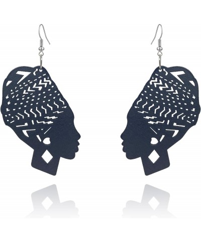 Geometry African Bohemian Wooden Earrings Lightweight Human Face Drop Dangle Earrings For Women Girls black $7.14 Earrings