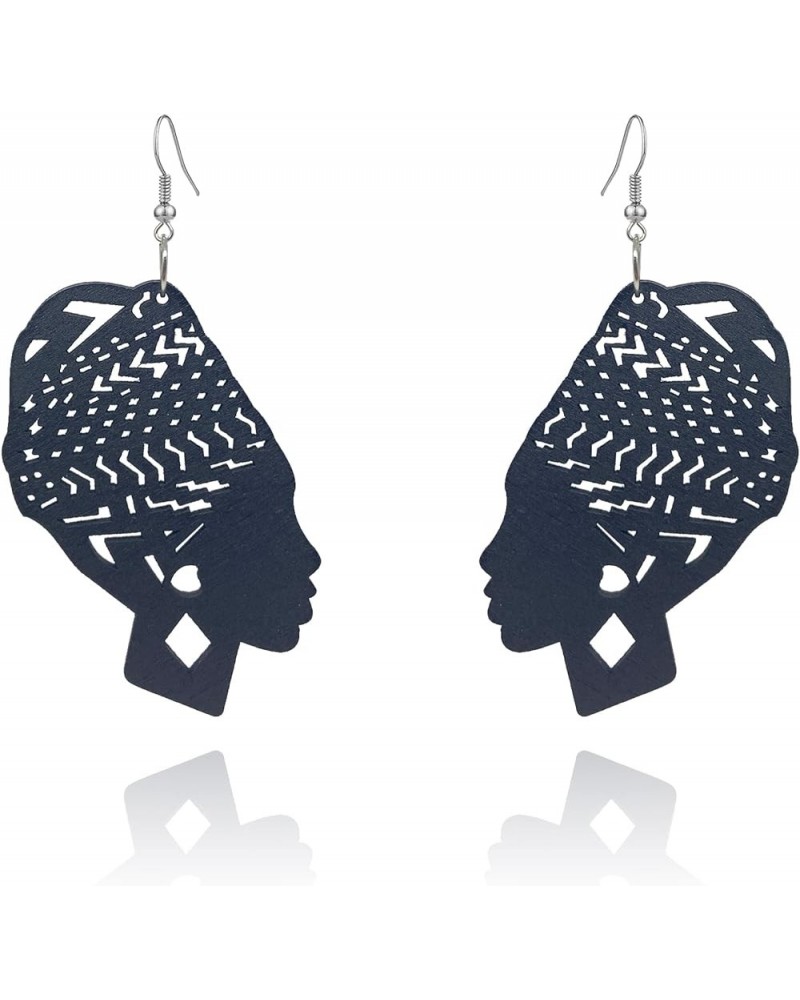 Geometry African Bohemian Wooden Earrings Lightweight Human Face Drop Dangle Earrings For Women Girls black $7.14 Earrings