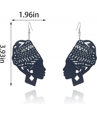 Geometry African Bohemian Wooden Earrings Lightweight Human Face Drop Dangle Earrings For Women Girls black $7.14 Earrings