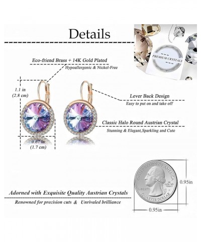 Round Austrian Crystal Halo Drop Leverback Earrings for Women 14K Gold Plated Hypoallergenic Earrings Vitrail Light $9.89 Ear...