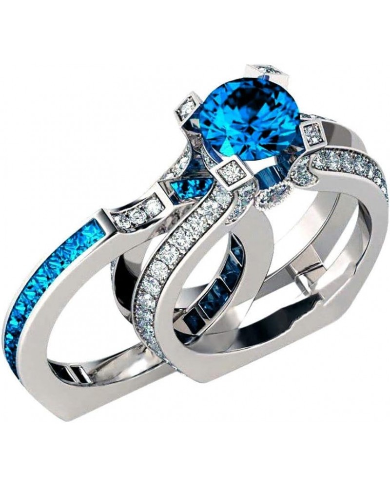 Skylar Engagement Ring Wedding Blue CZ Band Bridal Set Blue/Blue $11.28 Sets