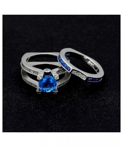 Skylar Engagement Ring Wedding Blue CZ Band Bridal Set Blue/Blue $11.28 Sets