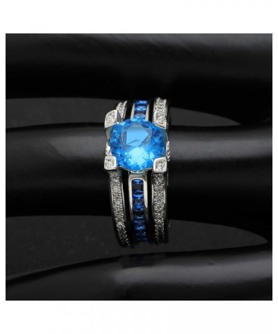 Skylar Engagement Ring Wedding Blue CZ Band Bridal Set Blue/Blue $11.28 Sets