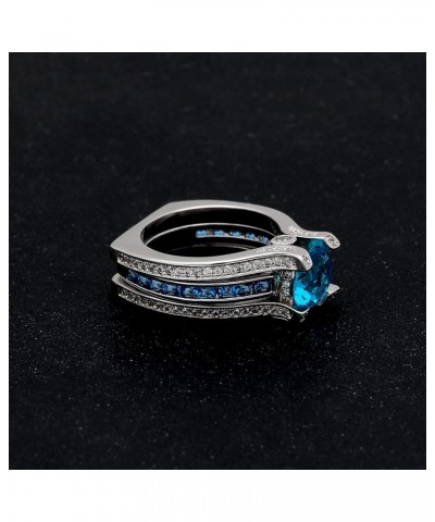 Skylar Engagement Ring Wedding Blue CZ Band Bridal Set Blue/Blue $11.28 Sets