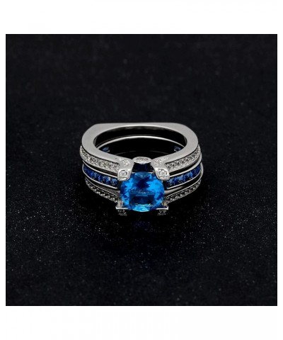 Skylar Engagement Ring Wedding Blue CZ Band Bridal Set Blue/Blue $11.28 Sets