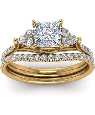 Choose Your Gemstone Princess Cut Petite Cathedral Wedding Ring Set Yellow Gold Plated Princess Shape Wedding Ring Sets Light...