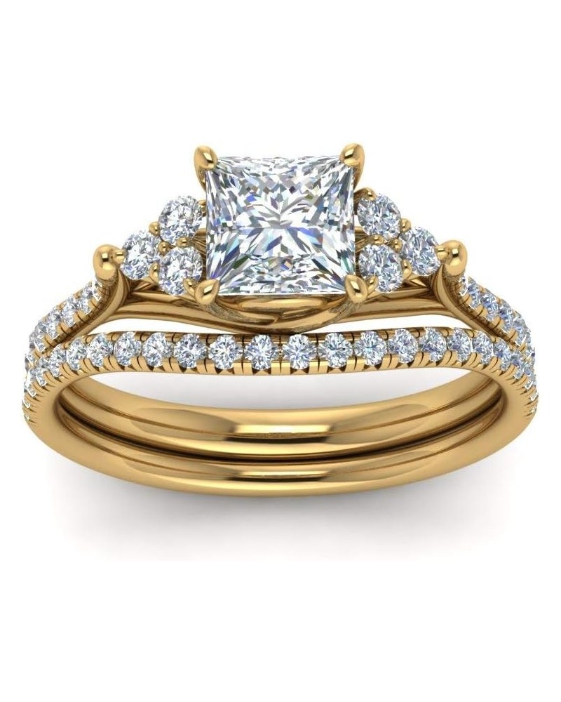 Choose Your Gemstone Princess Cut Petite Cathedral Wedding Ring Set Yellow Gold Plated Princess Shape Wedding Ring Sets Light...