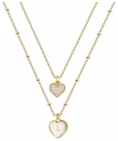 Dainty Delicate 2 Layered Initial Necklace for Women Girls Mother of Pearl Initial Necklace Gold L $7.79 Necklaces