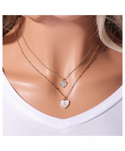 Dainty Delicate 2 Layered Initial Necklace for Women Girls Mother of Pearl Initial Necklace Gold L $7.79 Necklaces