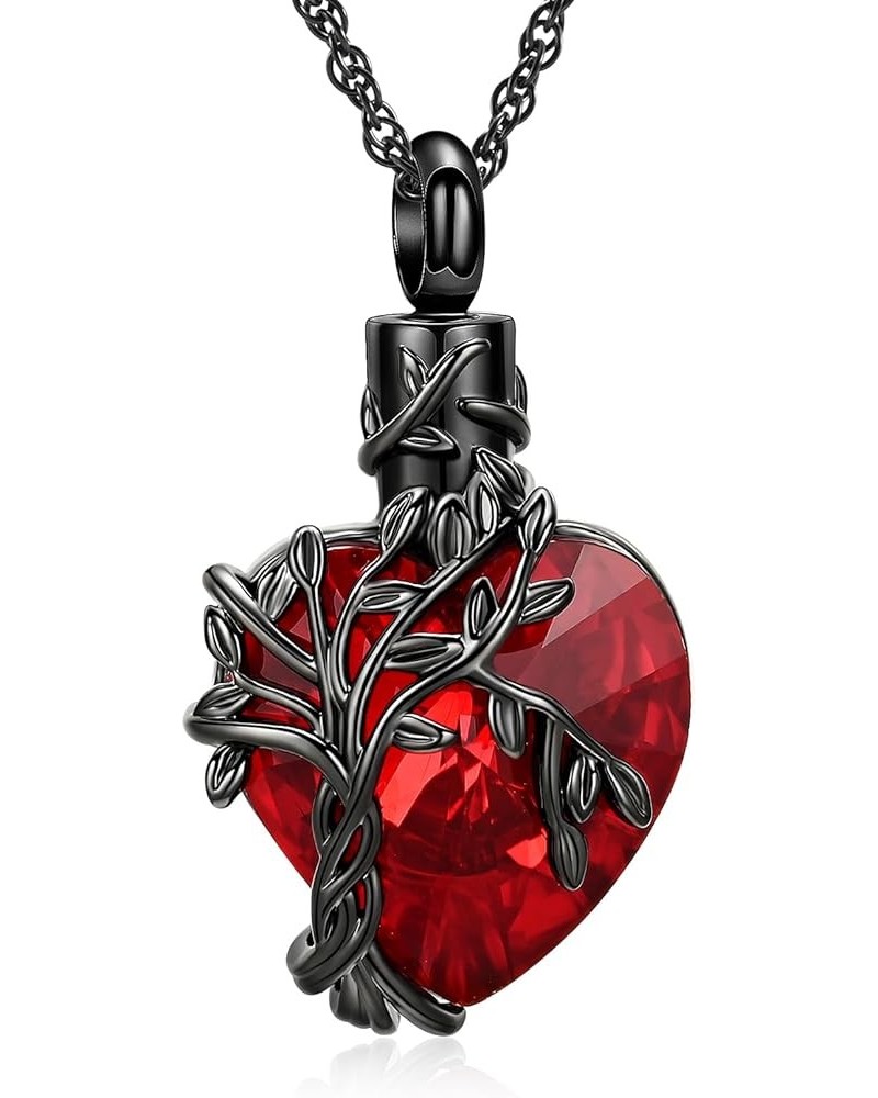 Tree of Life Cremation Heart Urn Ashes Necklace for Women Men Cremation Crystals Ash Pendant Loved One Memorial Jewelry Black...