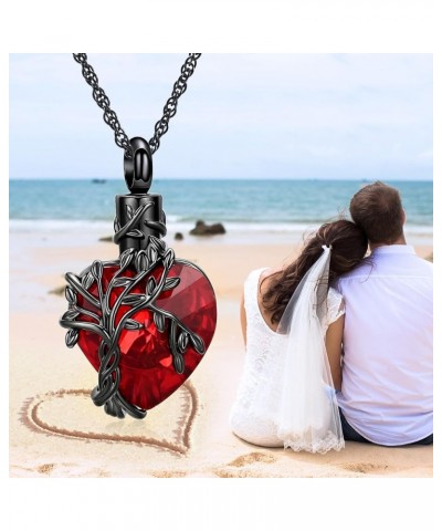 Tree of Life Cremation Heart Urn Ashes Necklace for Women Men Cremation Crystals Ash Pendant Loved One Memorial Jewelry Black...