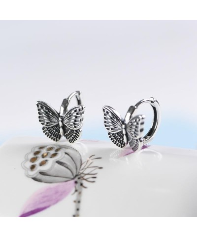 Butterfly Earrings for Women Girls Retro 925 Sterling Silver Huggie Hoop Earrings $14.77 Earrings