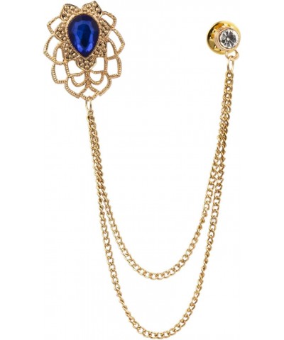 Blue Stone with Laser Cut Flower and Stone Chain Brooch Lapel Pin $8.50 Brooches & Pins