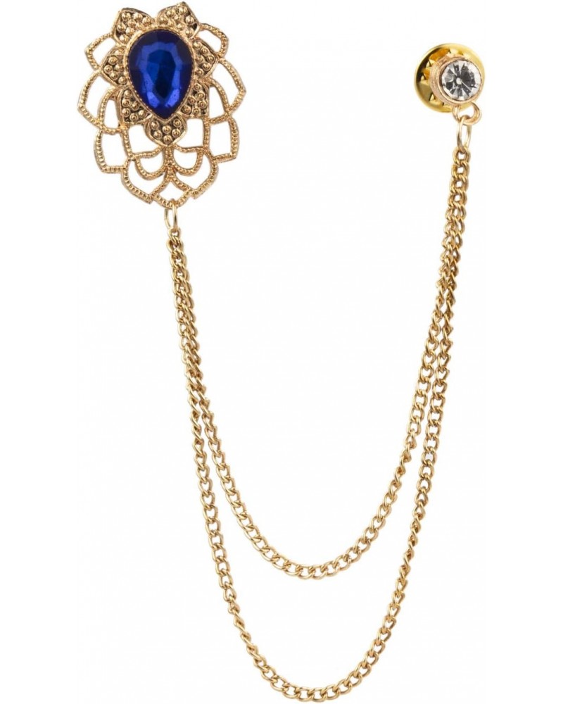 Blue Stone with Laser Cut Flower and Stone Chain Brooch Lapel Pin $8.50 Brooches & Pins