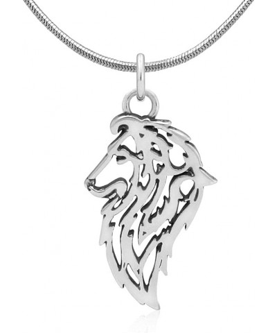 Sterling Silver Shetland Sheepdog Pendant, Sheltie Pendant Head Pendant w/ 20" Snake Chain $38.81 Necklaces