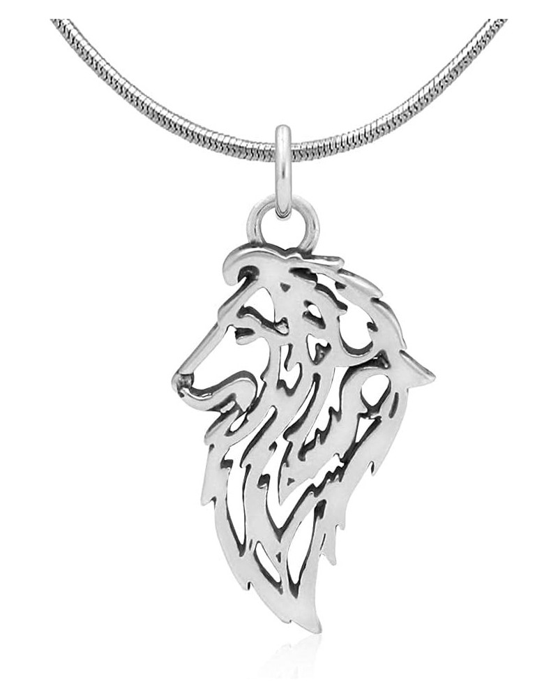 Sterling Silver Shetland Sheepdog Pendant, Sheltie Pendant Head Pendant w/ 20" Snake Chain $38.81 Necklaces