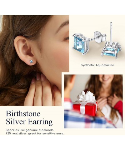 Dainty 925 Sterling Silver Birthstone Earrings 4 Prong Emerald Cut Stud Earrings for Women Girls (with Gift Box) A. 03-Mar (c...