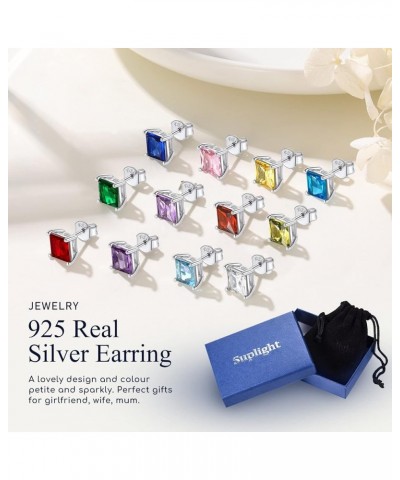 Dainty 925 Sterling Silver Birthstone Earrings 4 Prong Emerald Cut Stud Earrings for Women Girls (with Gift Box) A. 03-Mar (c...