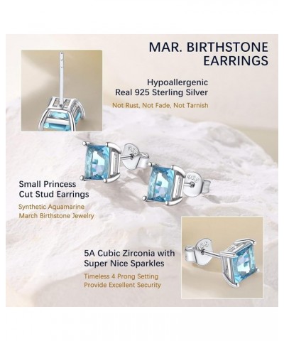 Dainty 925 Sterling Silver Birthstone Earrings 4 Prong Emerald Cut Stud Earrings for Women Girls (with Gift Box) A. 03-Mar (c...