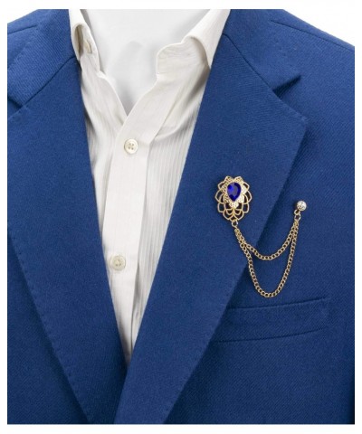 Blue Stone with Laser Cut Flower and Stone Chain Brooch Lapel Pin $8.50 Brooches & Pins