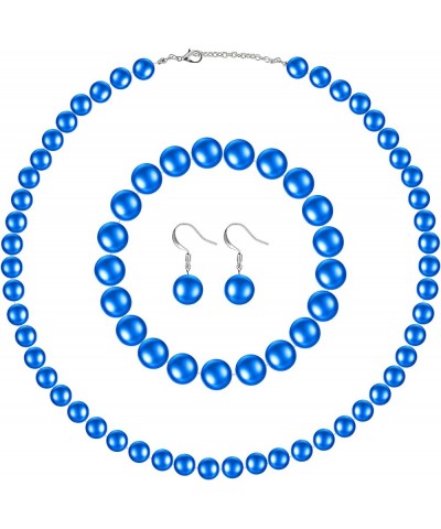 Faux Pearl Jewelry Set Simulated Pearl Necklace Bracelet Earrings for Women Girls Royalblue $7.27 Jewelry Sets