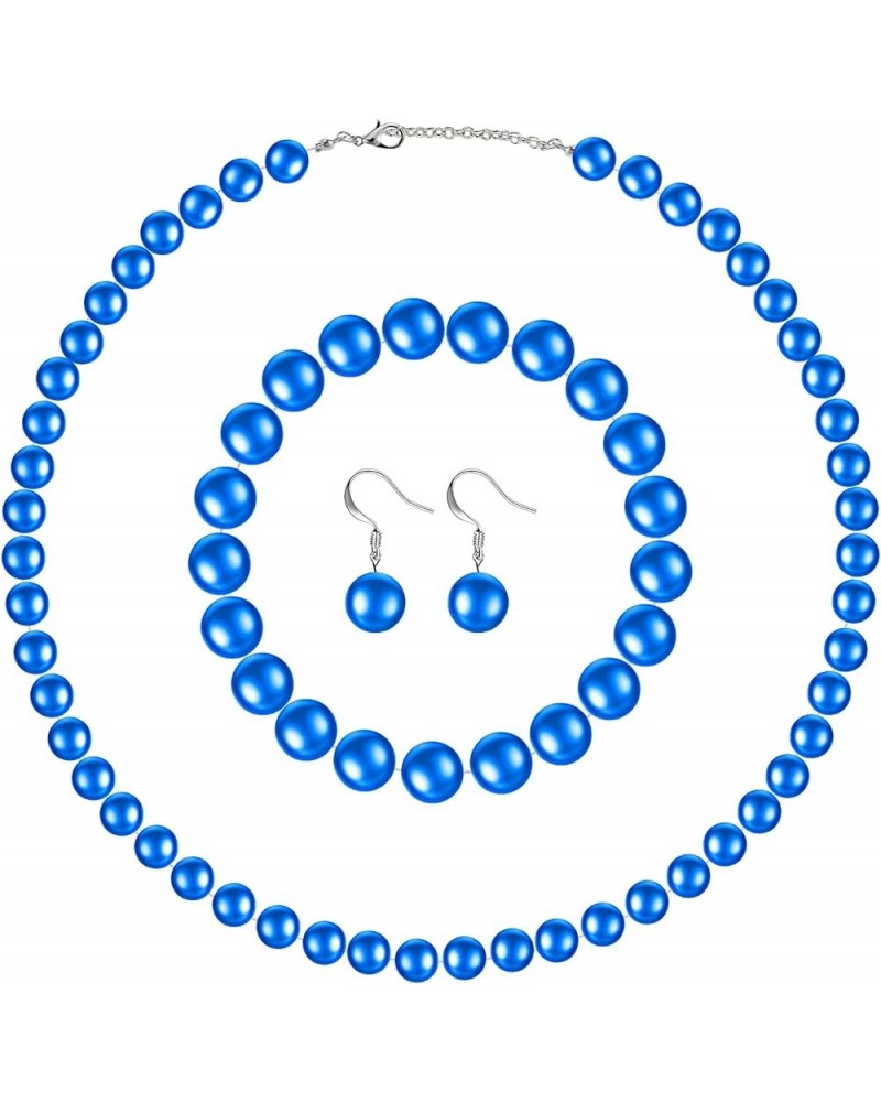 Faux Pearl Jewelry Set Simulated Pearl Necklace Bracelet Earrings for Women Girls Royalblue $7.27 Jewelry Sets