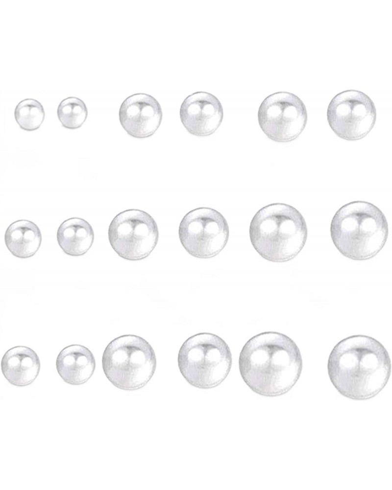 12 Pairs Pearl Stud Earrings, Hypoallergenic Imitation Pearl Earrings, Stainless Steel Round Ball Pearls Stud Earrings Mixed ...