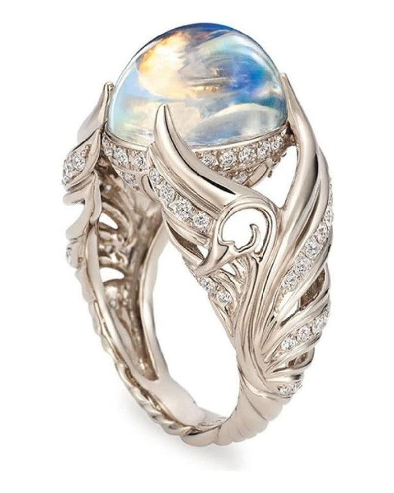 Illusion Exquisite 925 Sterling Silver Ring Angel Wings Wedding Band Charming Moonstone Diamond Jewelry Casual Accessory Wome...